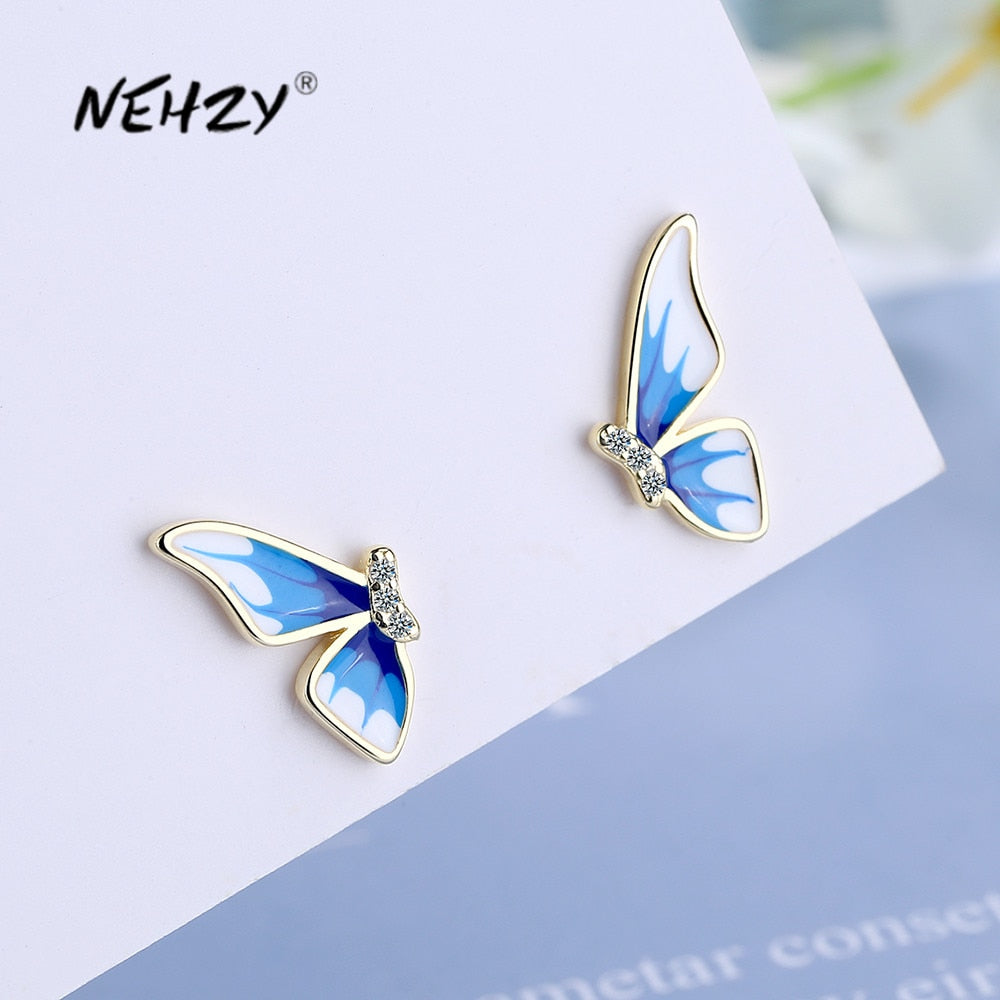 Christmas Gift alloy 2023 New Women's Fashion Jewelry High Quality Zircon Simple Wing Butterfly Earrings