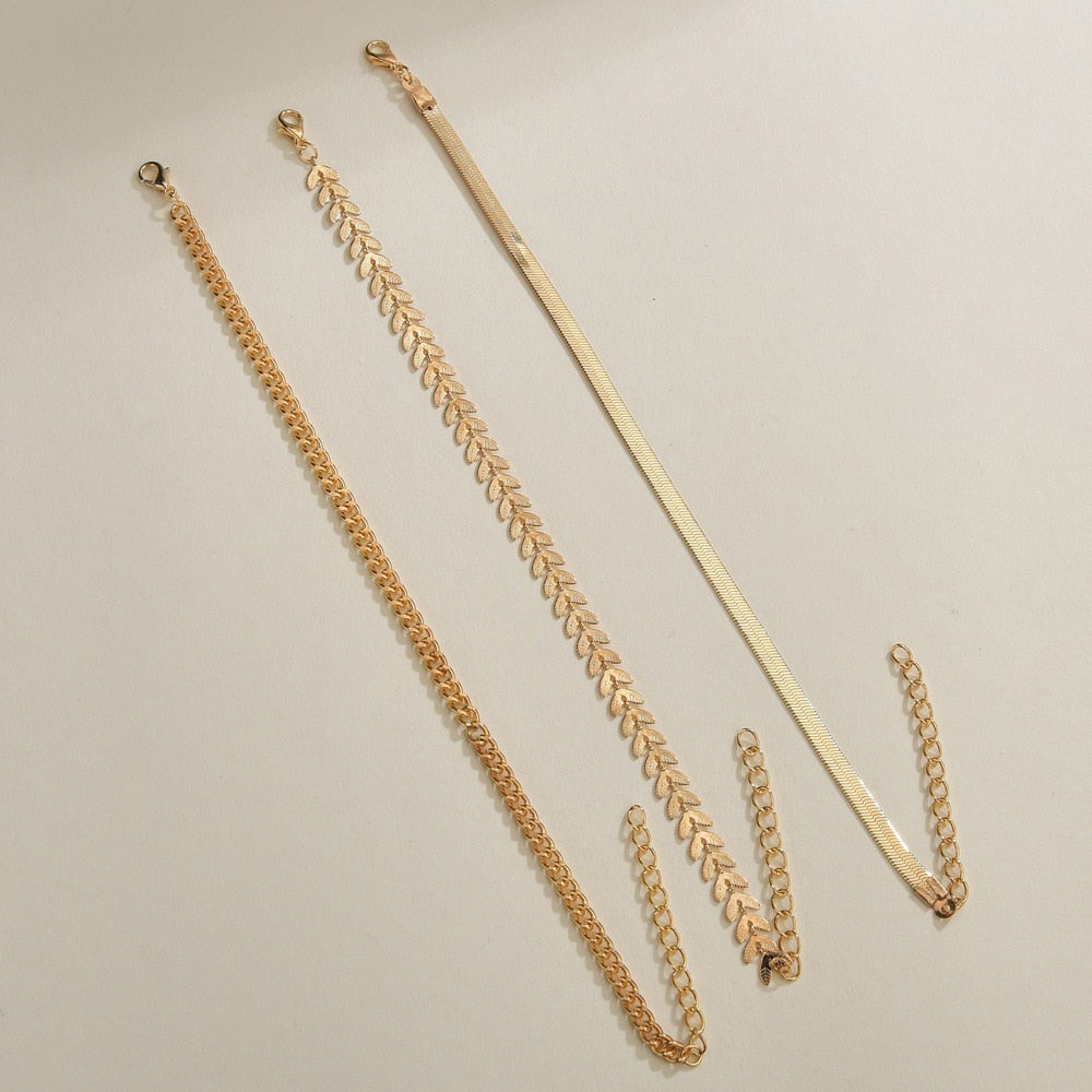 Christmas Gift 2023 New 3pcs/set Gold Color Simple Chain Anklets For Women Beach Foot Jewelry Leg Chain Ankle Bracelets Accessories