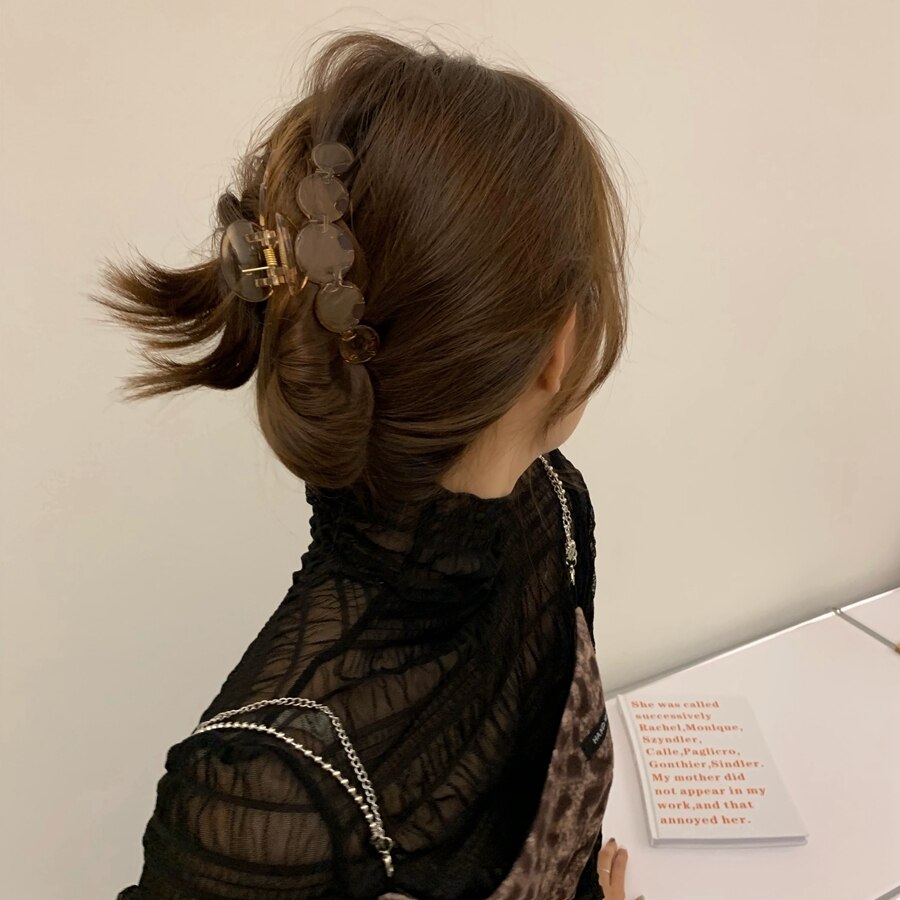 AVEURI 2022 Korean Hair Claws Clamp Hollow Geometric Square Transparent Brown Pattern Ponytail Hair Grabbing Clip For Women Hair Accessories