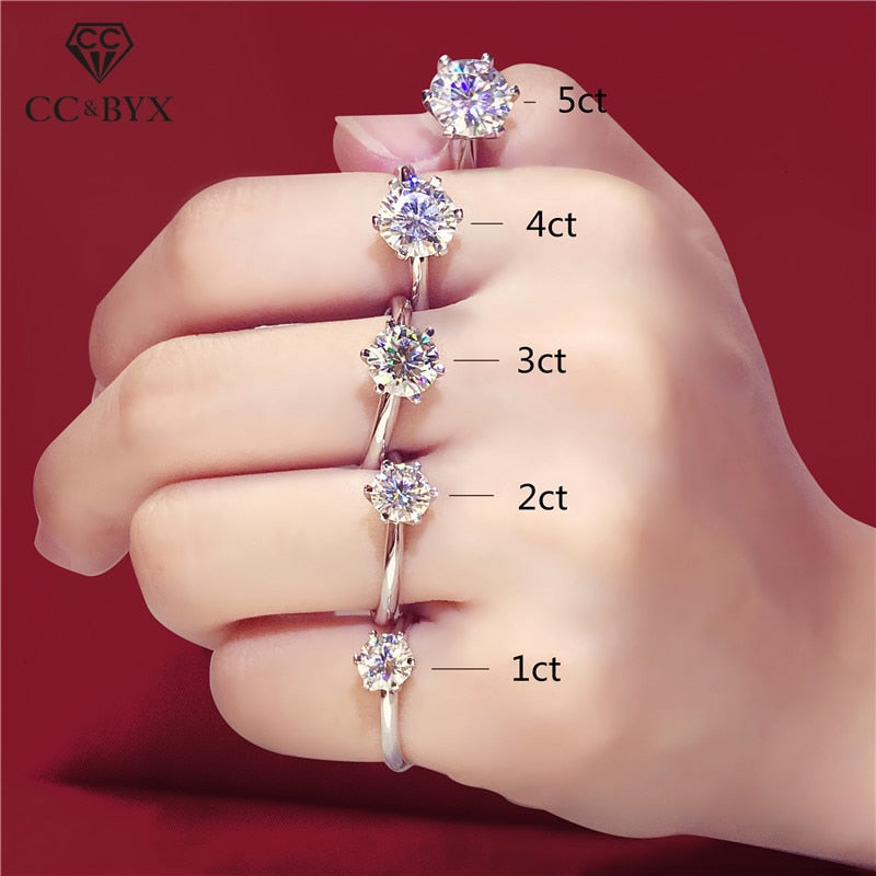 Christmas Gift Wedding Rings For Women 1-5ct 6 Claws Cubic Zirconia Round Stone Ring Bridal Engagement Propose Jewelry Drop Shipping