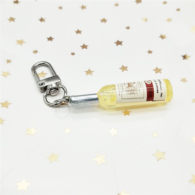 Aveuri Simple Funny Imitation Wine Bottle Keychain Fashion Tiny Earphone Cover Pendant Bag Accessory Key Chain Best Friend Gift Jewelry