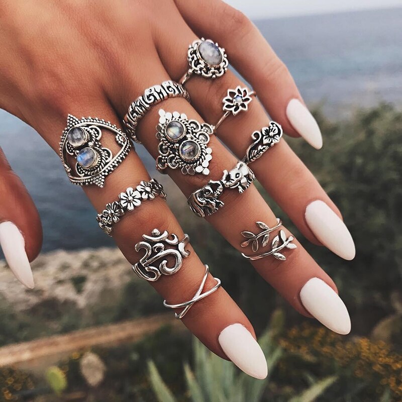 Aveuri Vintage Purple Crystal Knuckle Rings for Women Bohemian Geometric Anel Finger Ring Set Boho Party Anillos Mujer Jewellery 2023