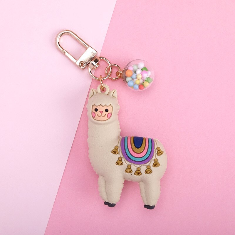 Aveuri Korean Fashion DIY Handmade Gift Llama Key Chain Women Bag Love Heart Color Ball Pendant Cartoon Epoxy Alpaca Keychains Trinket