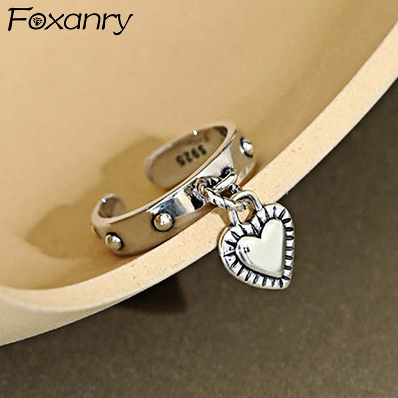 Aveuri Alloy LOVE Heart Tassel Rings for Women Couples New Fashion Vintage Thai Silver Punk Party Jewelry Gifts