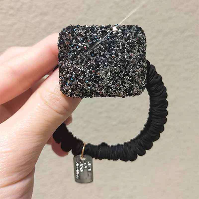 Aveuri Flash Drill Simple Head Rope Temperament Full Drill Headdress Net Red Ins Tie Hair Rope Like Rubber Band Female Hair Ring