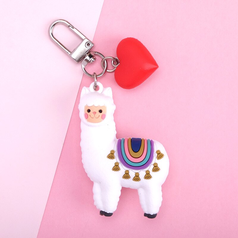 Aveuri Korean Fashion DIY Handmade Gift Llama Key Chain Women Bag Love Heart Color Ball Pendant Cartoon Epoxy Alpaca Keychains Trinket