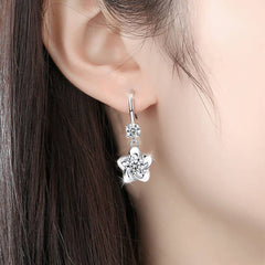 Christmas Gift alloy new women's fashion jewelry pink blue white zircon long tassel flower hook type earrings