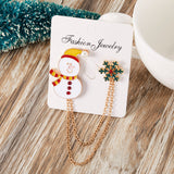 Aveuri Christmas Santa Claus Snowman Snowflake Enamel Alloy Badge Brooch Pin Double Chain Christmas Brooch Fashion Xmas Jewelry