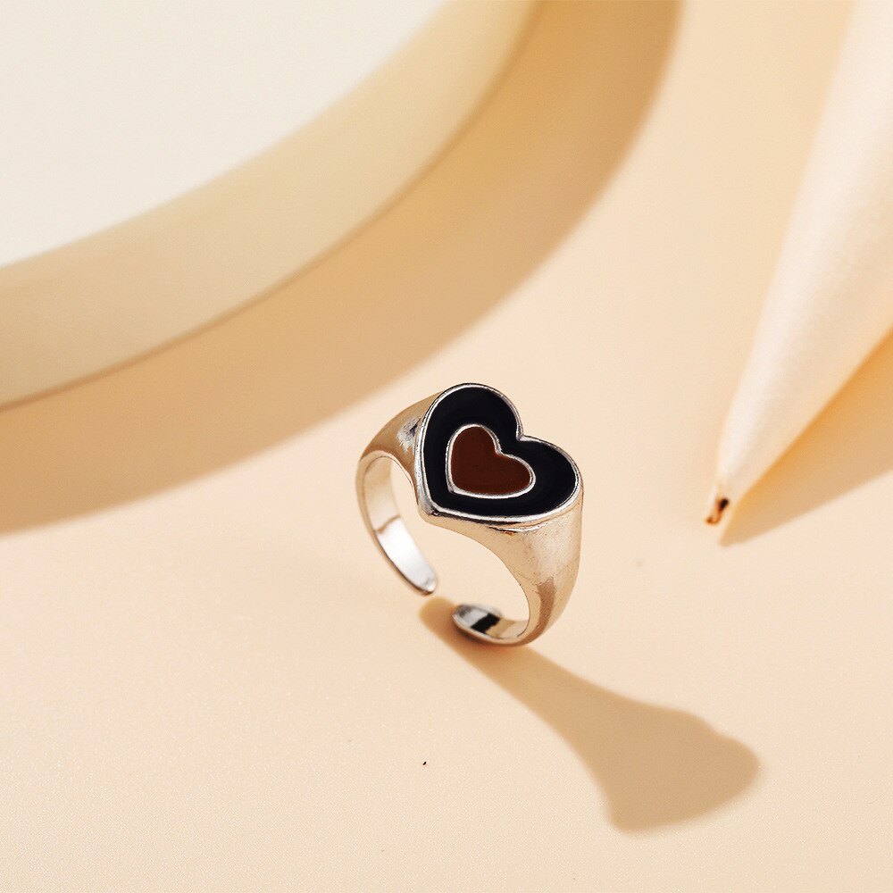 Love Heart Print Rings for Women Girl