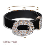 Aveuri Cinturon Mujer Luxury Designer Big Strass Belts For Women Black Leather Waist Jewelry Gold Chain Belt Rhinestone Diamond Fashion