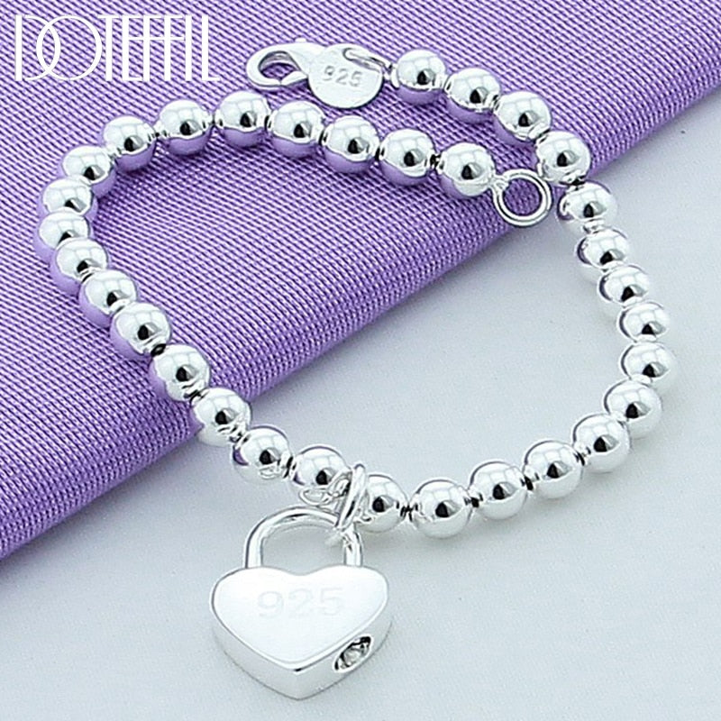Aveuri Alloy Heart Lock 6mm Beads Chain Bracelets Jewelry Women Top Quality Lovers Bracelets Christmas Gift