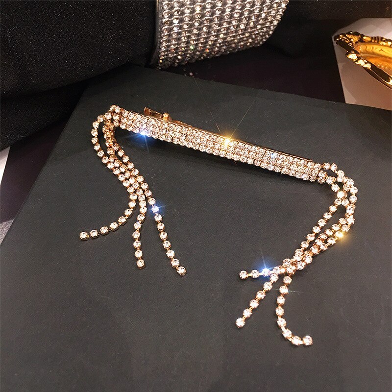 Aveuri 2022 The New Dual Purpose Rhinestone Bow Tie Word Clip Tassel Bangs Clip Fairy Side Hairpin Brooch Duckbill Clip