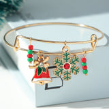Christmas Gift Fashion Metal Geometric Bracelet Bangle Womens Vintage Alloy Snow Bell Christmas Tree Pendant Bracelet Bangle Jewelry for Girls
