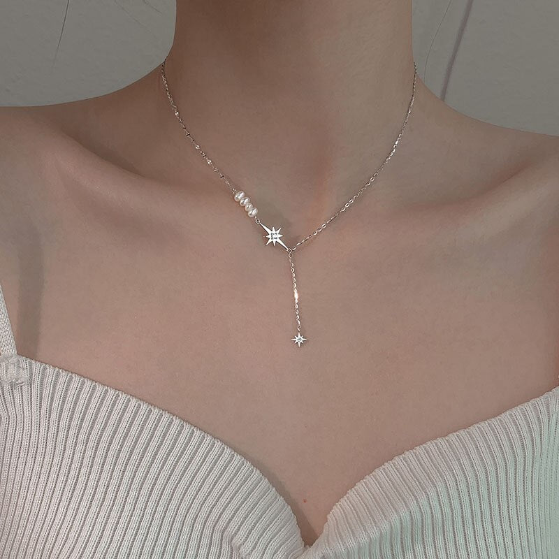 Aveuri  alloy Clavicle Chain Necklace for Women Trendy Elegant Simple Star Zircon Tassel Party Jewelry Lover Gifts