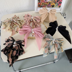 Pearl Big Bow Hair Clip Fashion Hair Accessories Women's Fabric Folds Flower Spring Clip Back Top Hairpin Cute Headwear Boutique