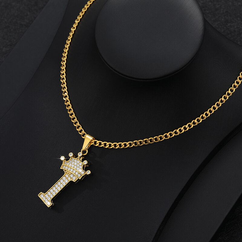 Aveuri Crown Big Letter Necklace For Women Men Initial Alphabet Charm Chain Choker Pendant 60CM Necklace Jewelry Gift Collier