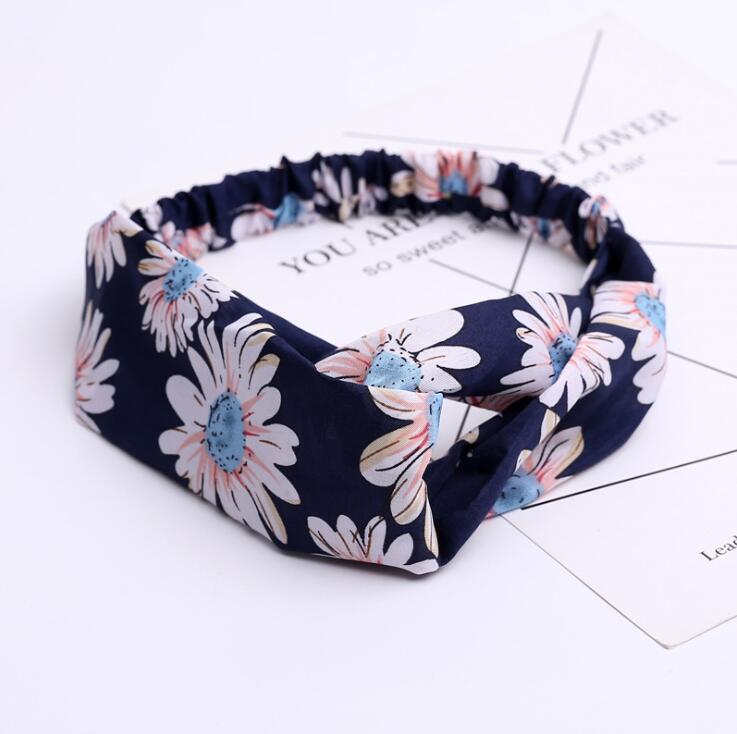 Aveuri Back to school Fashion Women Headband Cross Top Knot Elastic Hair Bands Vintage Print Girls Hairband Hair Accessories Twisted Knotted Headwrap