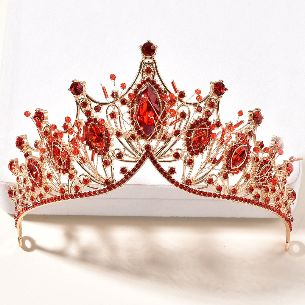 Baroque Vintage Handmade Red Crystal Beads Bridal Tiaras Rhinestone Diadema Crowns Hairbands Party Wedding Hair Jewelry