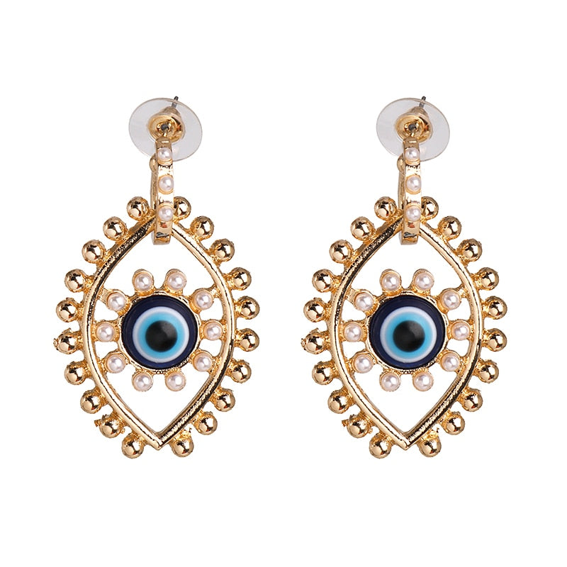 AVEURI Trendy Ethnic Love Heart Shape Evil Eye Drop Earrings For Women Vintage Statement Crystal Dangle Earring Jewelry Gift