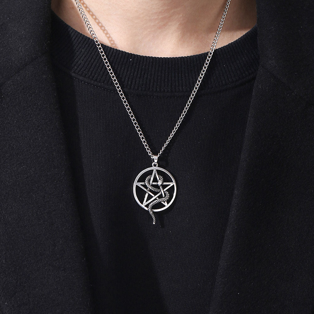 Aveuri Men Gothic Style Neck Necklace Pendant Snake Carve Pendant Chain Women Punk Star Necklace Jewelry Accessories Gift
