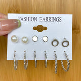 Aveuri Trendy Geometric Gold Silver Color Cubic Zircon Stud Earrings Set For Women Fashion Pearl Earrings Gifts Jewelry