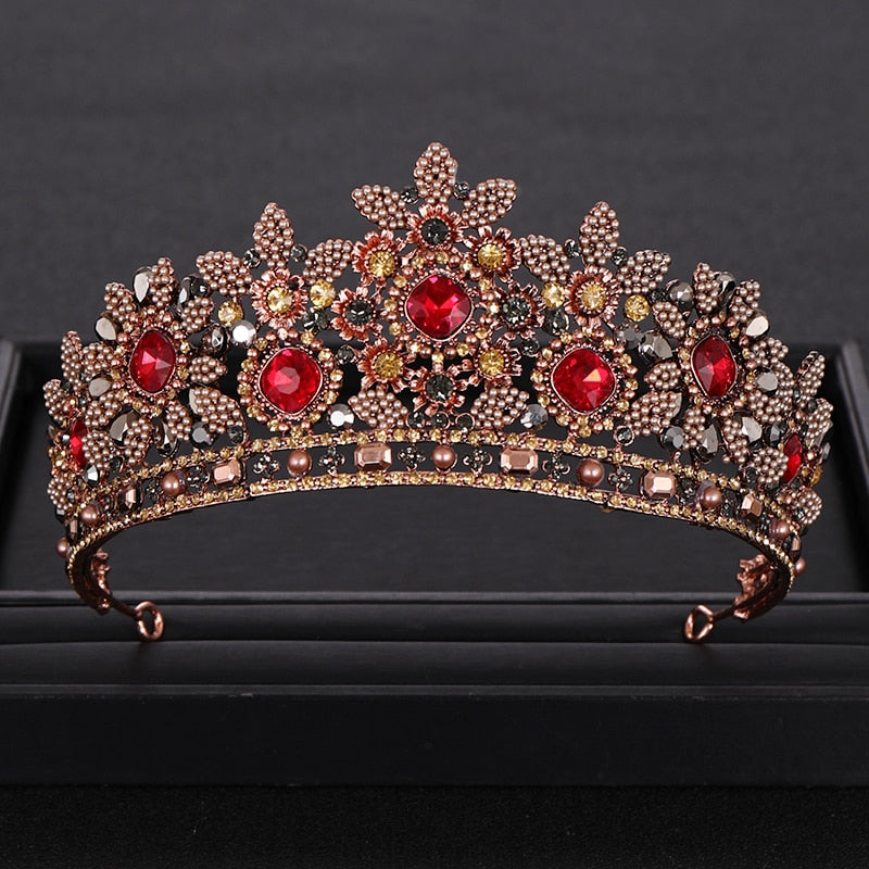 Aveuri Vintage Baroque Queen Tiara Diadem Gold Wedding Crystal Rhinestone Crown Tiaras Bridal Hair Jewelry Wedding Hair Accessories