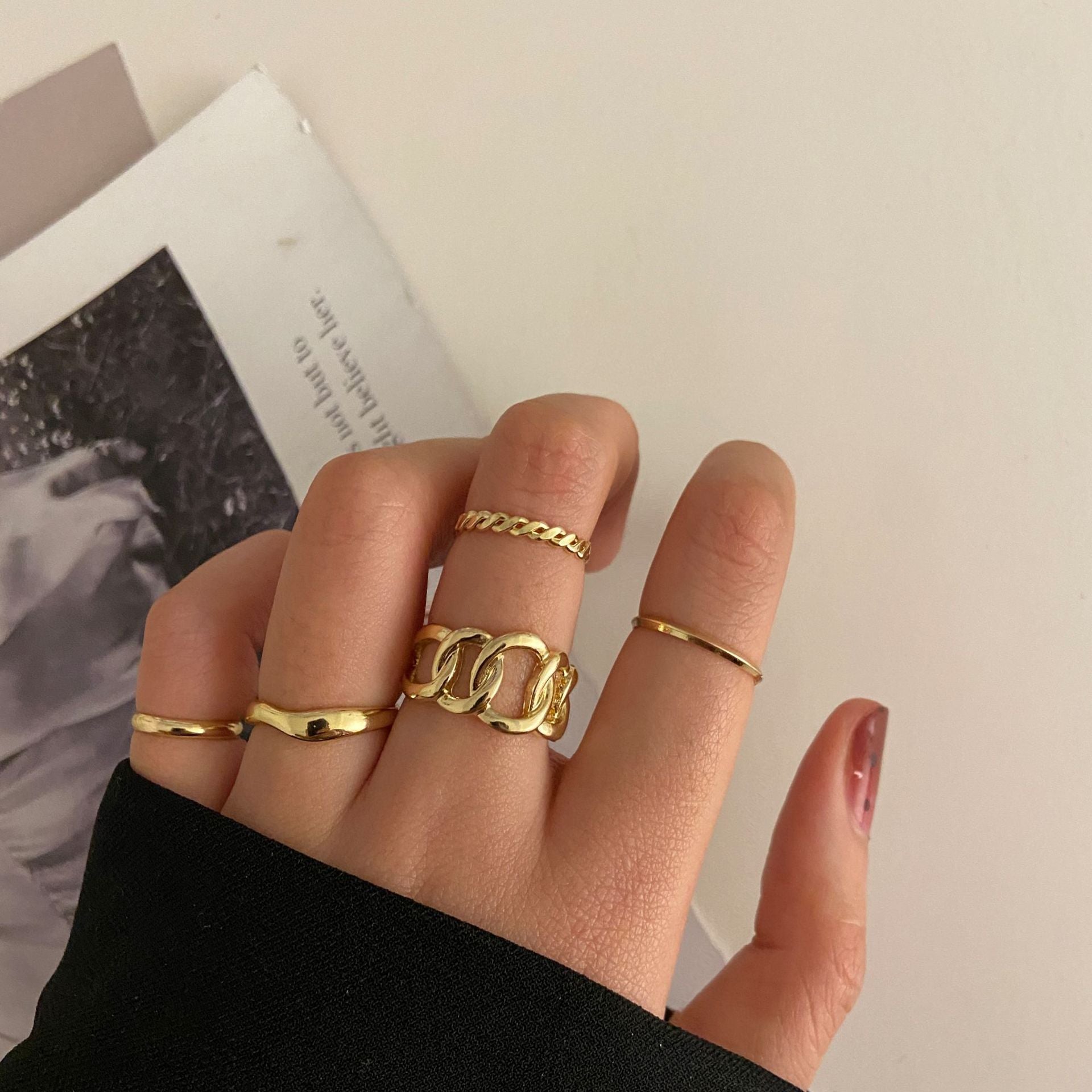 LATS Bohemian Gold Chain Rings Set For Women Fashion Boho Coin Snake Moon Star Rings Party 2023 Female Trend Jewelry Gifts