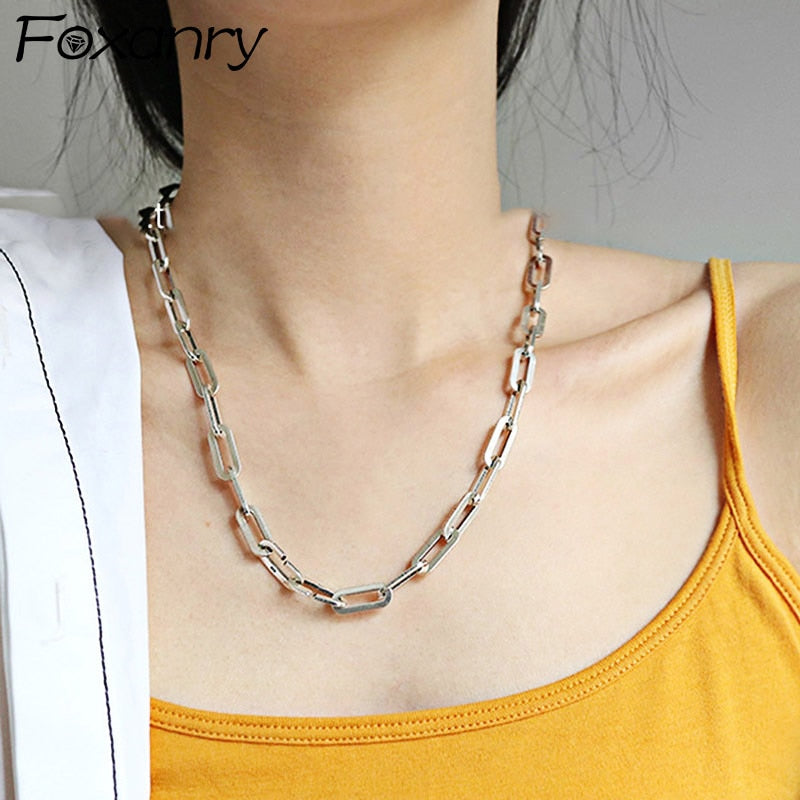 Aveuri INS Fashion Thick Chain Width Necklace for Women Creative Simple Clavicle Chain Party Jewelry Gifts