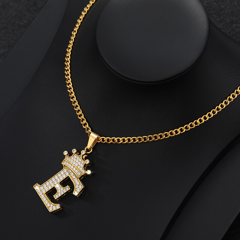 Aveuri Crown Big Letter Necklace For Women Men Initial Alphabet Charm Chain Choker Pendant 60CM Necklace Jewelry Gift Collier