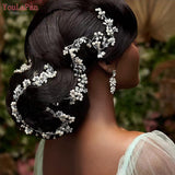 Aveuri Long Bridal Hair Vine Crystal Pearl Bridal Hair Piece Handmade Wedding Headband Accessories For Wedding Women
