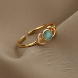Aveuri Gold Stainless Steel Rings For Women Moon Cat Opal Adjustable Wrap Ring Wedding Accessories Jewelry Gift Bijoux Femme