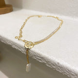 Aveuri Zircon Crystal Baroque Pearl Pendant Necklaces For Women Toggle Clasp Geometric Rhinestone Chain Choker Necklace Jewelry Gifts