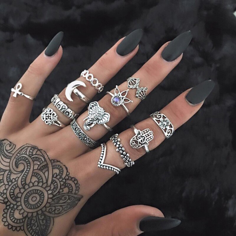 Aveuri Vintage Purple Crystal Knuckle Rings for Women Bohemian Geometric Anel Finger Ring Set Boho Party Anillos Mujer Jewellery 2023