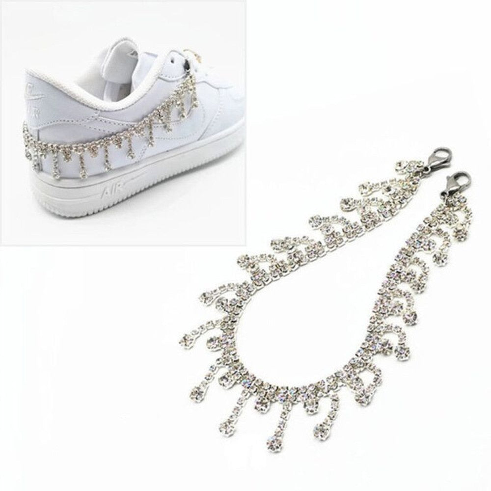 Aveuri 2023 Novelly Crystal Rhinestone Fringe Tassel Shoe Jewelry Chain Accessories Anklet Chains For Women Men Sneaker Decorations