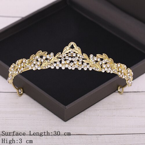 Aveuri Bridal Crown Golden Wedding Hair Accessories Rhinestone Bride Wedding Tiaras and Crowns Headpiece Diadema Hair Ornament