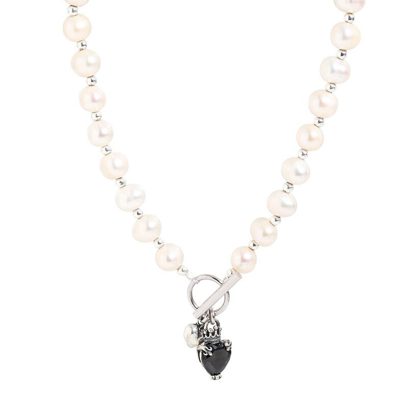 Aveuri  alloy Pearls Necklace for Women New Fashion Charming Creative OT Buckle Design Black Zircon Bride Jewelry