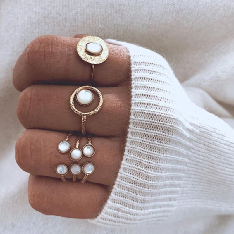 Tocona Bohemian Women's Antique Silver Color Rings Boho Indian Jewelry Vintage Midi Knuckle Ring Set Finger bijoux Femme