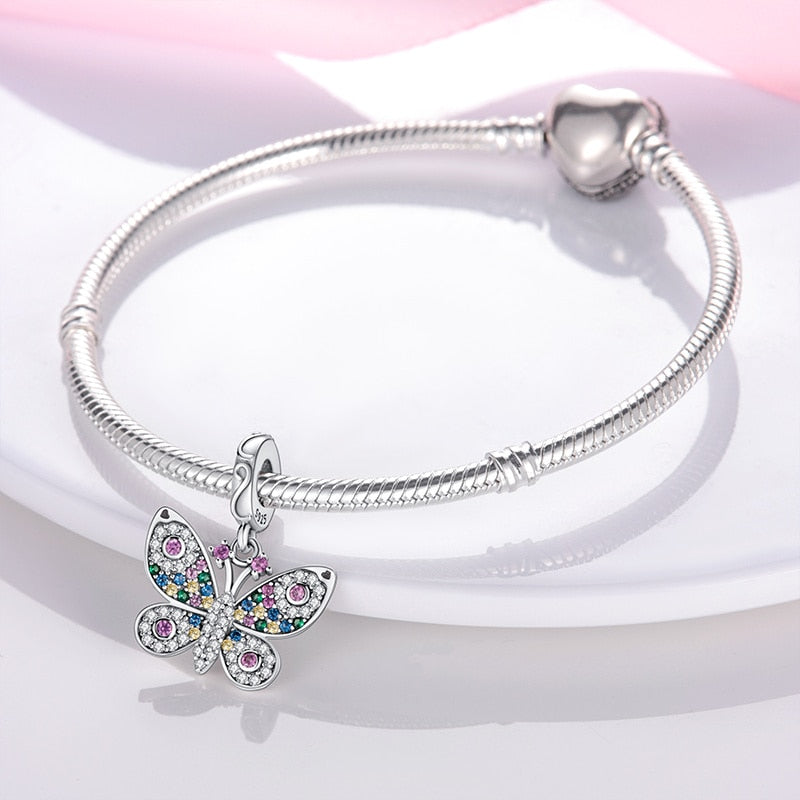 Fits Original Pandach Bracelets Silver Color Zircon Pavé Butterfly Charms Beads For Women Silver Color Pendant Diy Jewelry 2023