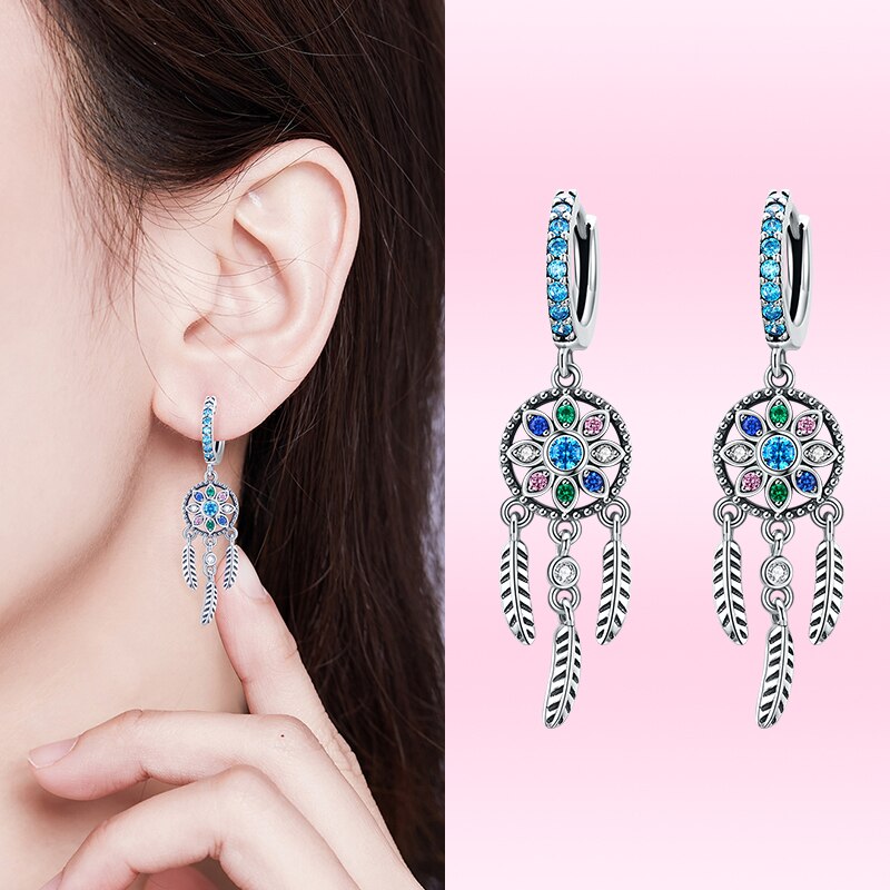 AVEURI Fashion Bohemian Dream Catcher Feather Dangle Earrings for Women Alloy Pendant Earrings Fine Party Jewelry