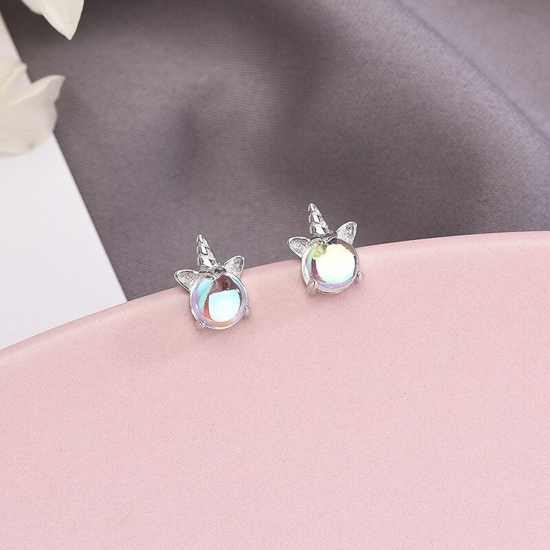 Christmas Gift Unicorn Opal Stud Earrings For Women Party Anniversary Jewelry Pendientes eh473