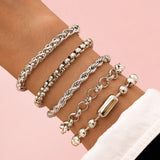 AVEURi 2023 Vintage Multilayer Silver Color Heart Beads Bracelet Bangle Sets For Women Men Chunky Chain Bracelet Couples Boho Jewelry