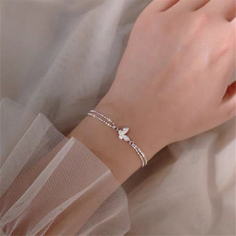 Christmas Gift alloy Double layer Butterfly Charm Bracelet For Women Bracelet &Bangle Wedding Party Jewelry SL314