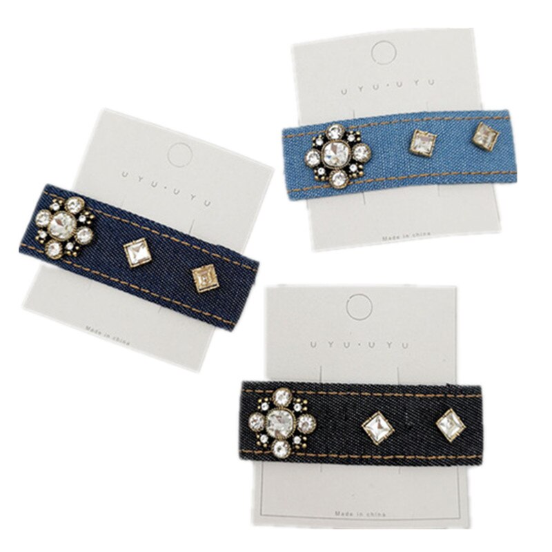 Diamond-studded denim art hair clip fashion hair accessories women rectangular rhinestone BB clip boutique hairpin headwear new