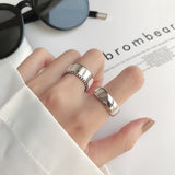 Women 925 Sterling Silver Personality Fashion Simple Bold Thickened Smooth Aperture Ring Open Ring Index Finger Adjustable