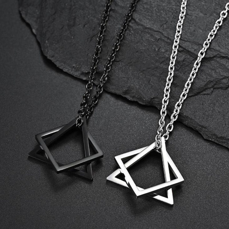 Christmas Gift 2023 Kpop Punk Male Square Triangle Pendants Necklace Indie Neck Chains For Men Grunge Long Necklaces Man Jewelry Gifts