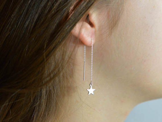 Aveuri Alloy jewelry geometric star charm long chain tassel minimal minimalist rose gold color ear wire chain earring
