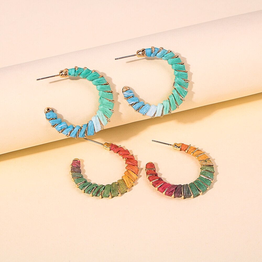 Aveuri 2023 New Design Raffia Gradient Hoops Earrings For Women Statement Fashion Wedding Party Earrings Jewelry Gifts