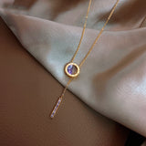 Luxury Roman Digital Titanium Steel Colorless Necklace For Woman Fashion Korean Jewelry Christmas Sexy Purple Crystal Neckchain