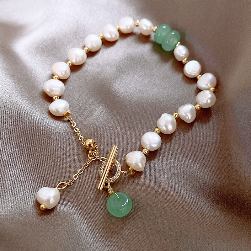 Aveuri Baroque Green Luxury Natural bead Bracelet Korean Fashion Jewelry Wedding Girls Elegant Accessories Bracelets For Woman