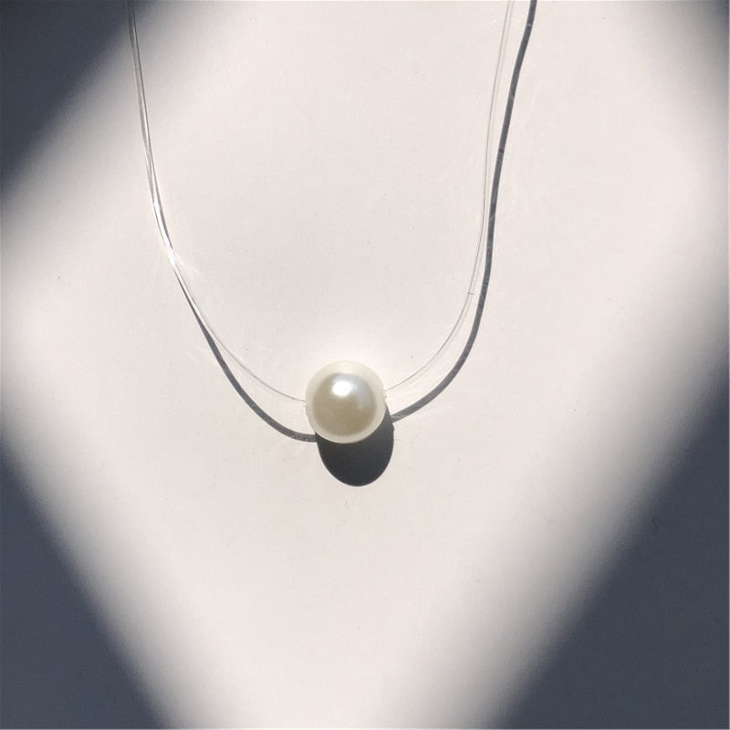 Aveuri New Personality Fashion Square Imitation Pearl Zircon Necklace Invisible Transparent Fishing Line Necklace Women